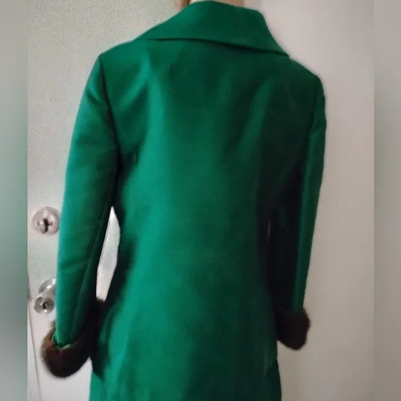 Vintage 50's 60's Emerald Green Raw Silk Suit Mink Cuffs Marissa California New? - Picture 5 of 11